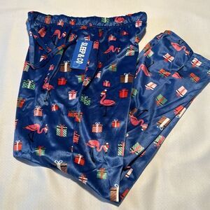 Fleece Pajama Pants Mens Medium Pink Flamingo Christmas